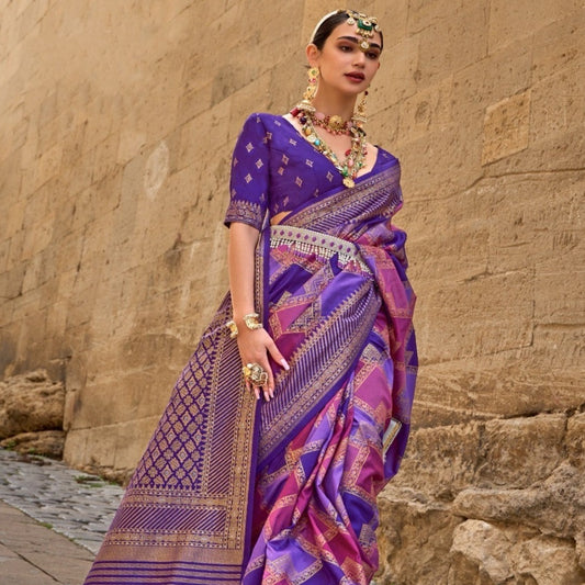 Purple Designer Patola Silk Saree with Aqua Finish