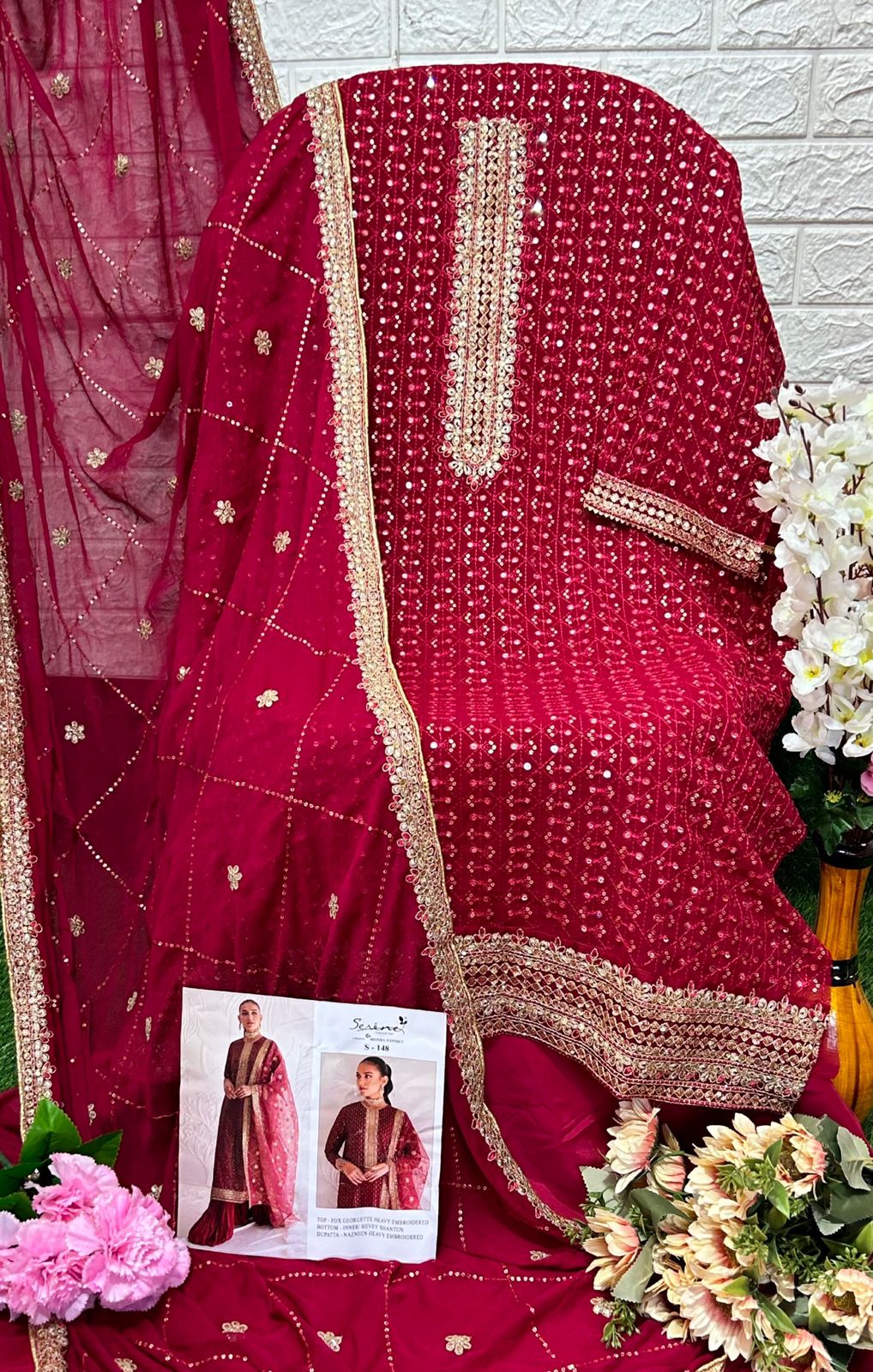 Dark Red Heavy Multi Embroidered Net Bridal Lehenga – Maharani