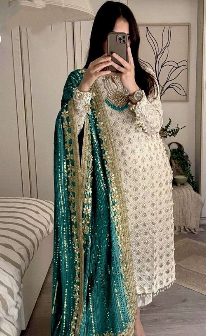 Delightful Sequence Embroidery Work Off White Color Pakistani Suit