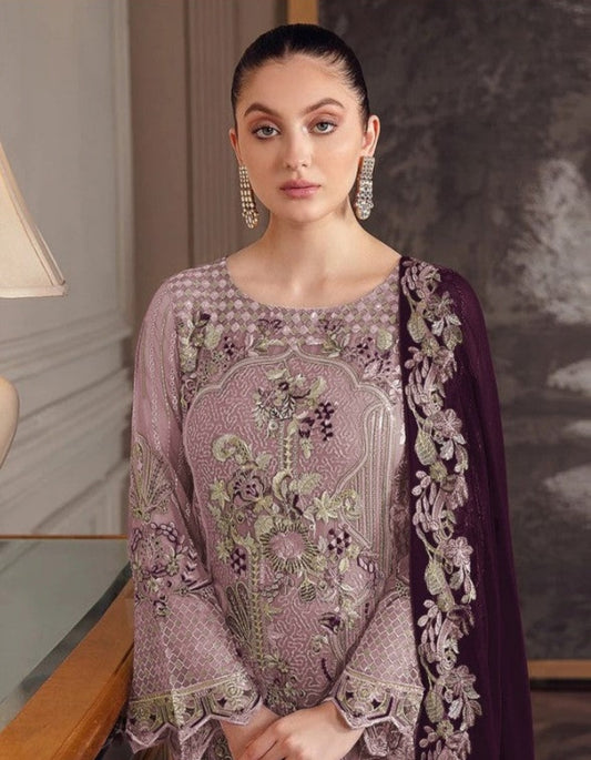 Heavy Sequins Embroidered Party Wear Pakistani purple Color Suit