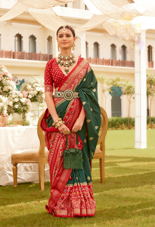 Green Red Festive Wear Patola Silk Saree With Kandora