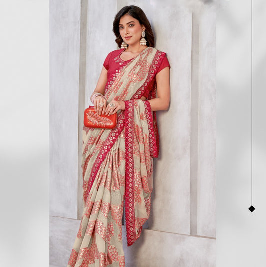 Red Symphony Colour Wedding Saree with Mirror Work Embroidered border