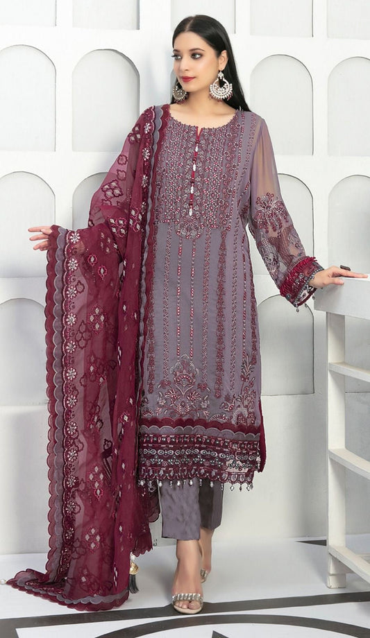 Lavender Colour Pakistani Salwar Kameez In Georgette Embroidered