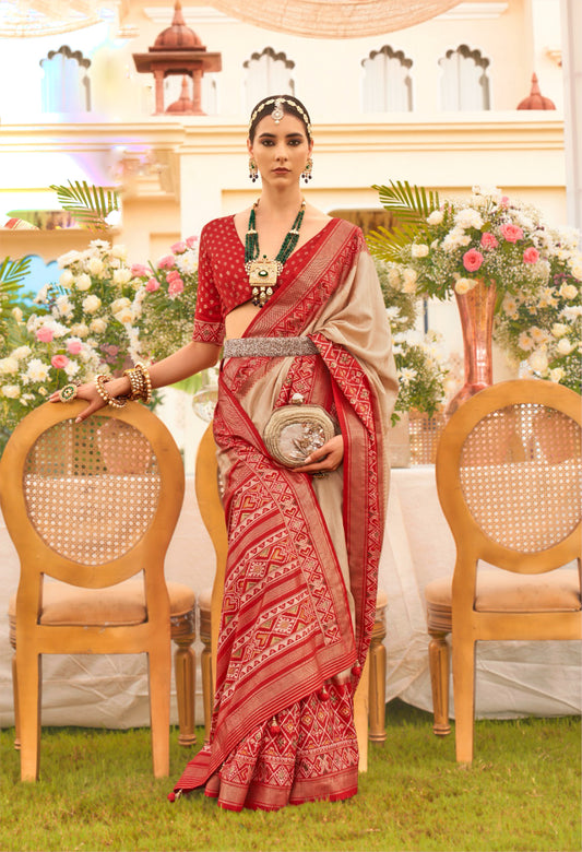 Red Festive Wear Patola Silk Saree With Kandora