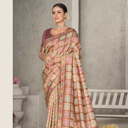 Peach Rangkat Tussar Silk Woven Design Saree with Unstitched Blouse