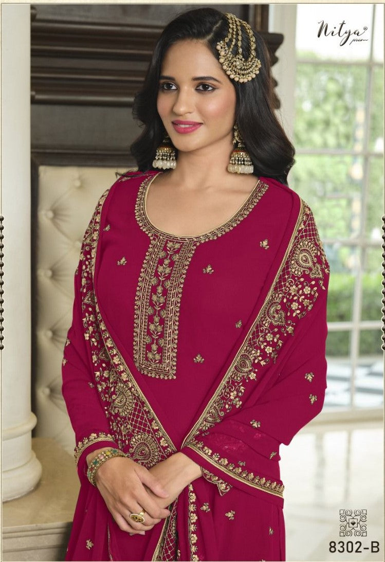 Rani Pink Wedding Wear Sequence Sharara Suit