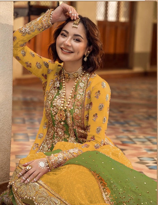 Wedding Collection Yellow & Green Color Heavy Embroidery Pakistani Suit