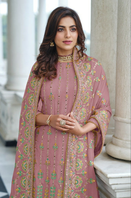 Embellished Embroidered Fancy Mirror Pink Sharara Suit
