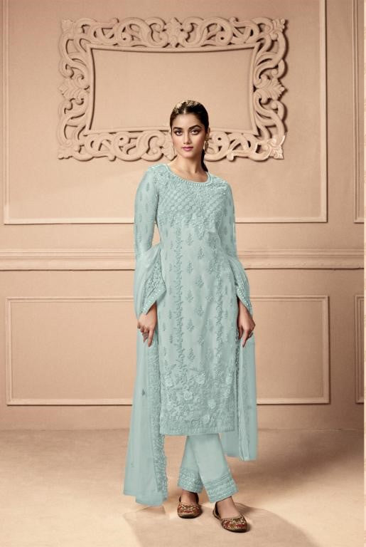 Sky Blue Cotton Blend Layered Kurta Salwar Suit Set