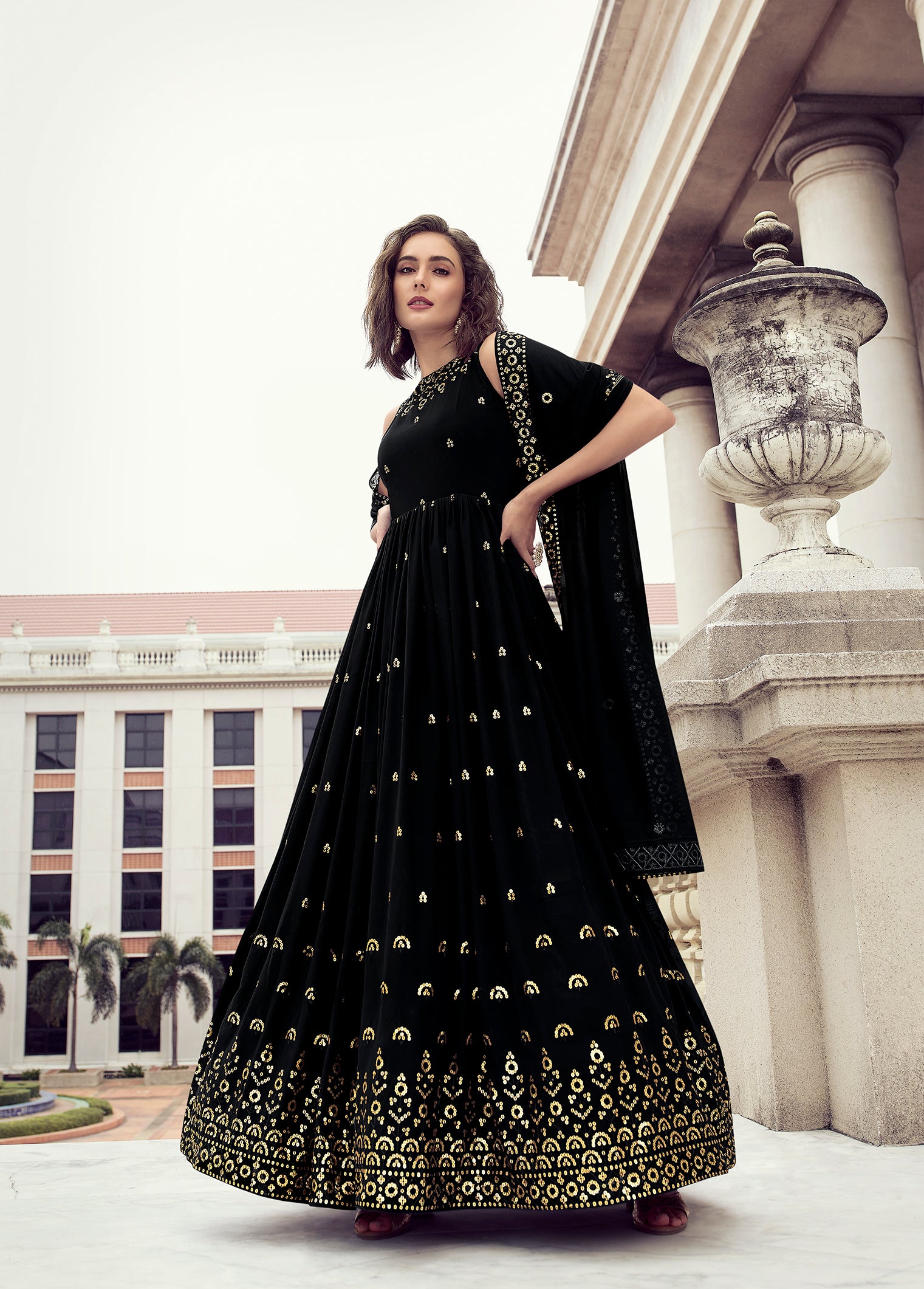 Black Leheriya anarkali gown – House of Attire Private Limited