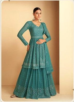 Sea Green Sangeet Wear Sequence Embroidery Sarara Suit