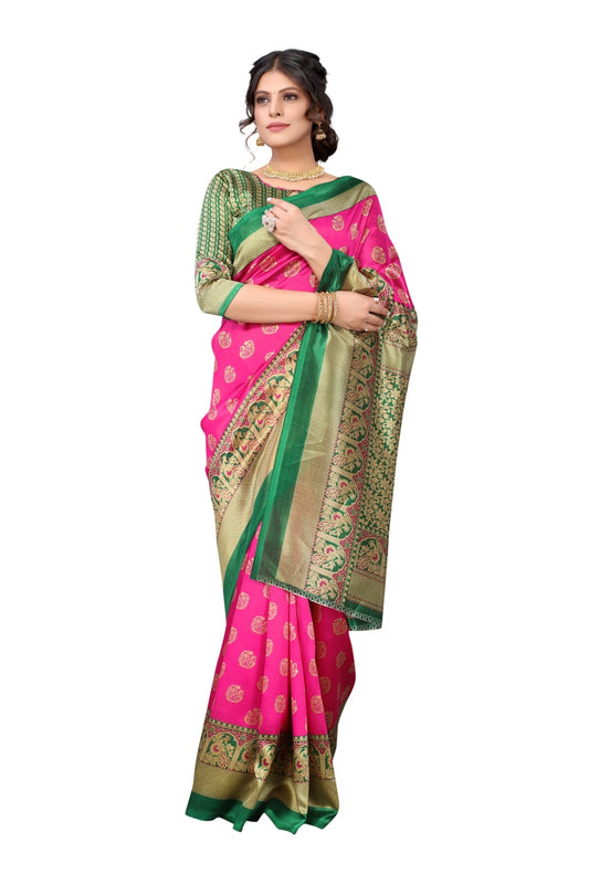 Pink colored Festive Wear Printed Art Silk Saree