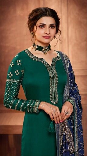 Green Colored Embroidered Wedding Party Wear Salwar Kameez