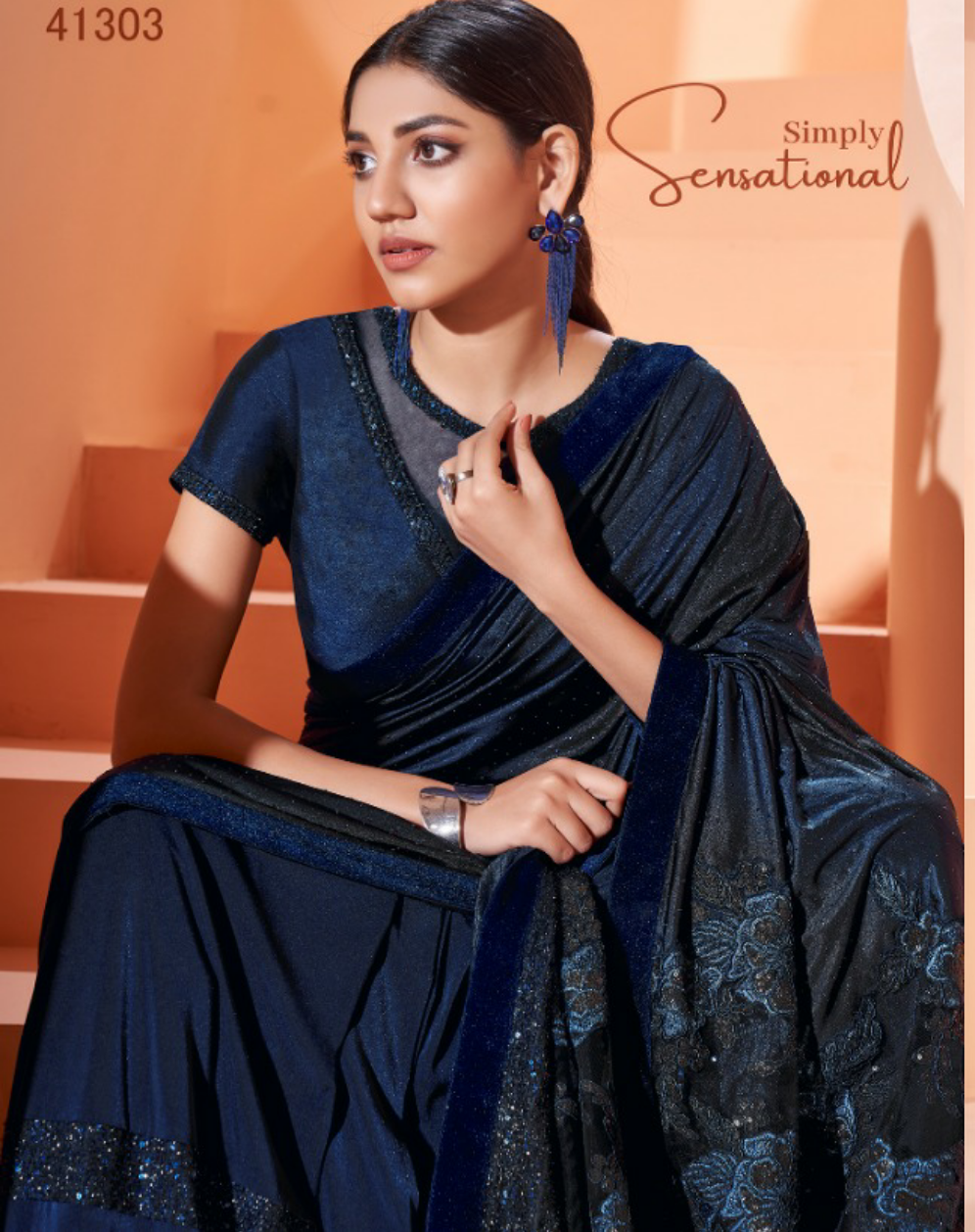 Buy Navy Blue Organza Fabric Party Wear Saree with Zari Work Online -  SREV2302 | Appelle Fashion