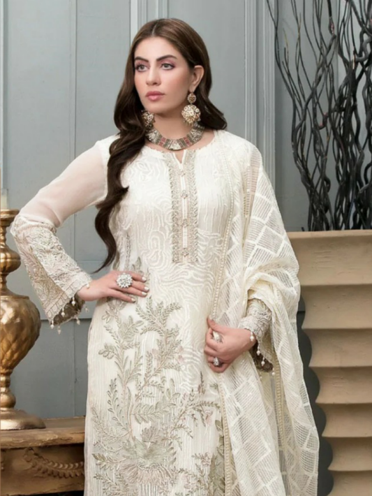 Beautiful White Partywear Georgette Embroidered Pakistani Style Salwar Suit