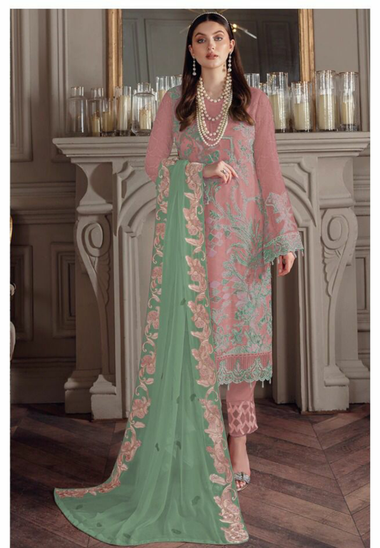 Blush Pink Georgette Embroidered Sequence Designer Pant Style Pakistani Suit