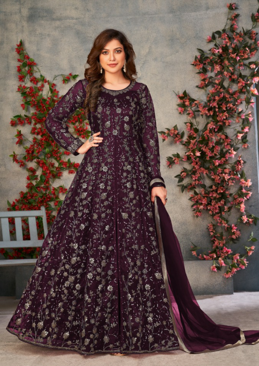 Pleasance Purple colored Party Wear Embroidered Designer Salwar Suit