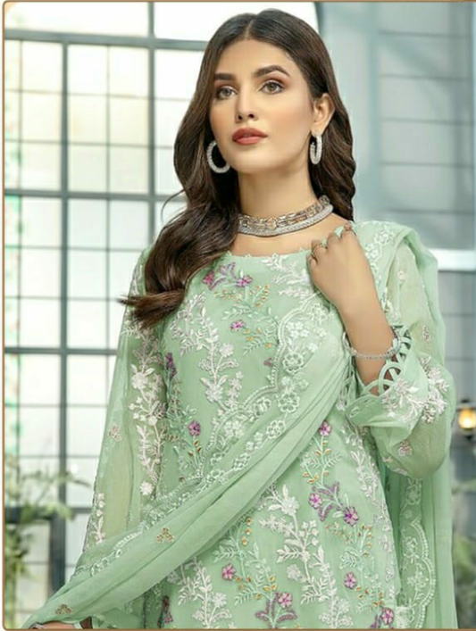 Light Green Partywear Embroidered Designer Pakistani Suit