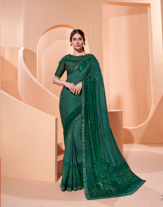 Green Partywear Embroidered Lycra Saree