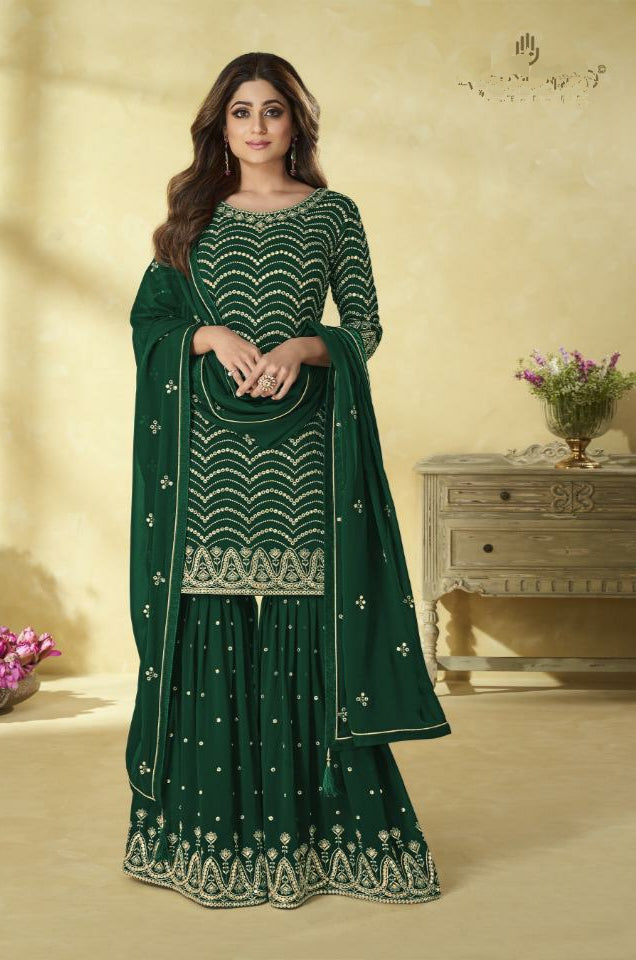Dark Green Embroidered Mirror Work Sharara Suit – Apparel Designer