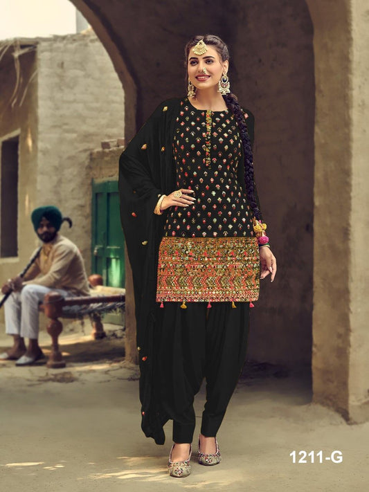 Party Wear Black Colored Sequence Embroidered Work Georgette Patiala Suit