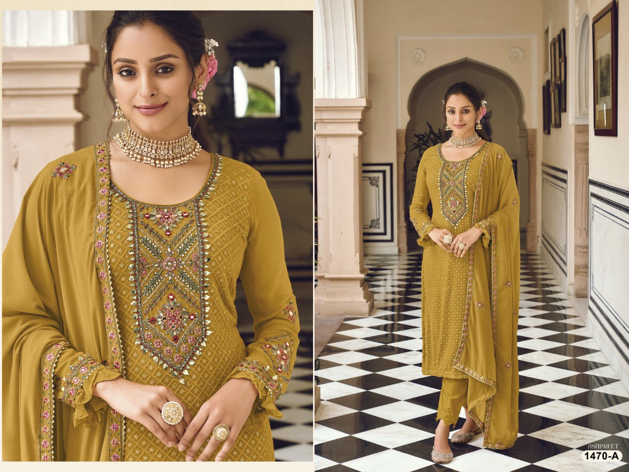 Mustard Color Wedding Wear Sequence Embroidered Pant Style Designer Suit