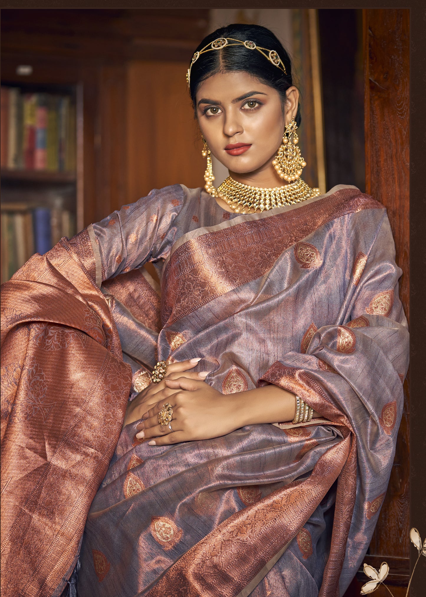 Light Purple Woven Banarasi Copper Tissue Saree