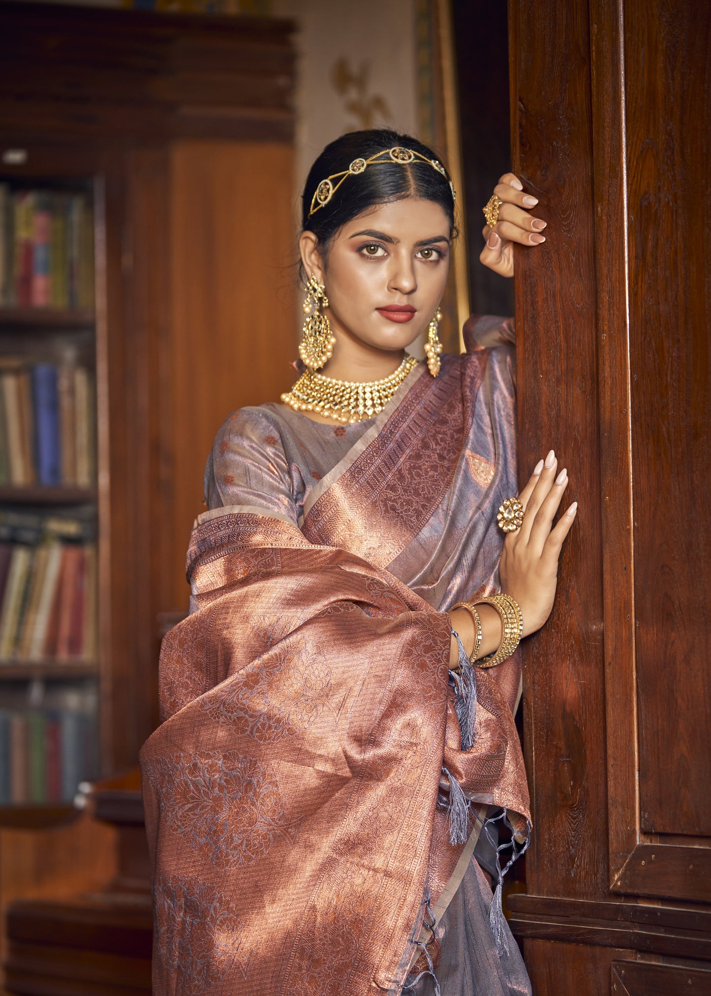 Light Purple Woven Banarasi Copper Tissue Saree