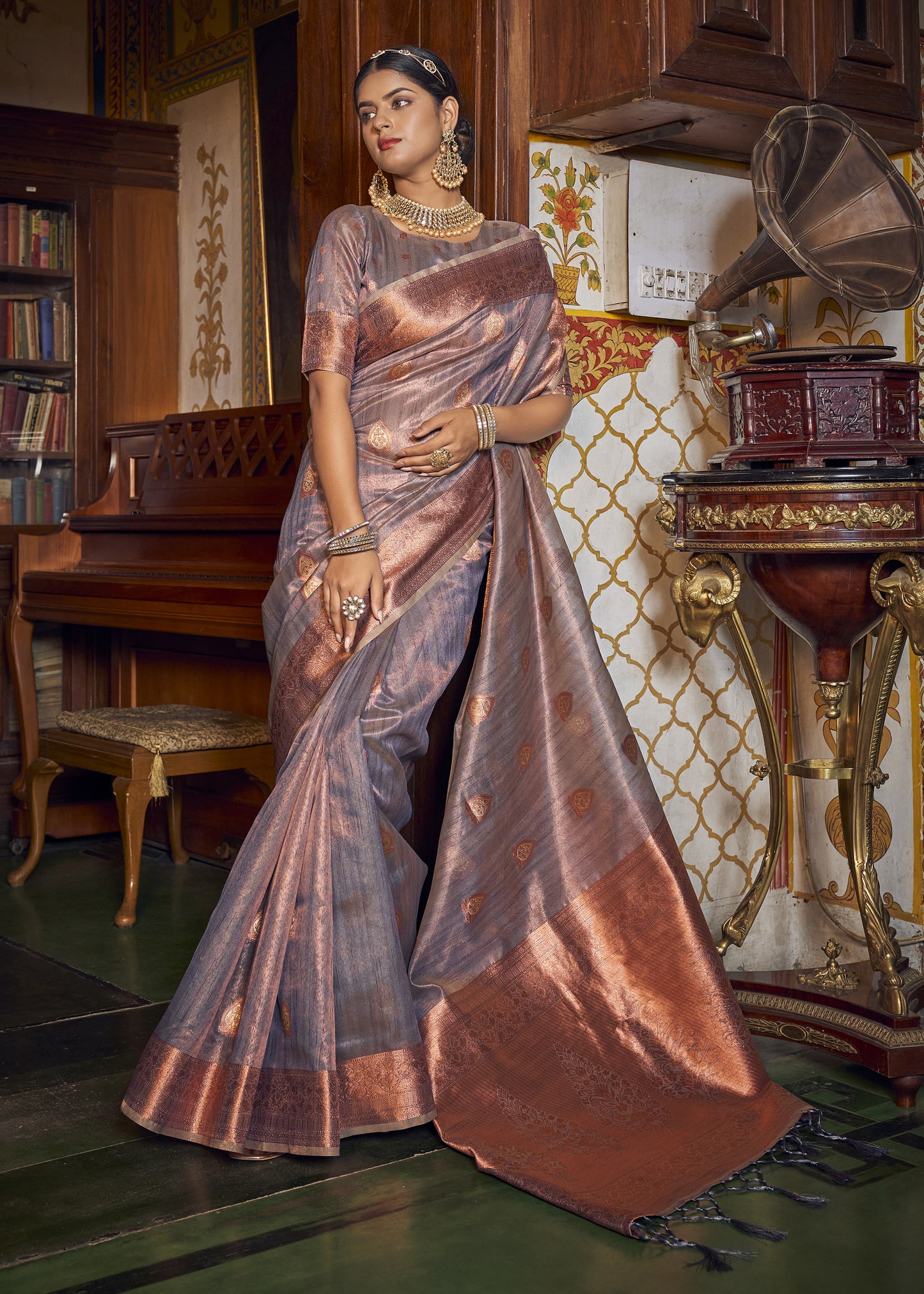 Light Purple Woven Banarasi Copper Tissue Saree