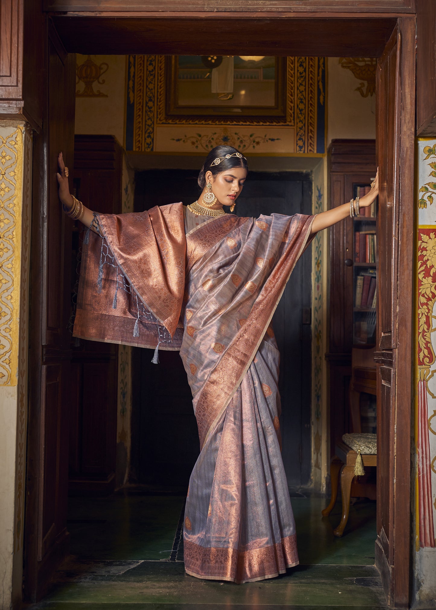 Light Purple Woven Banarasi Copper Tissue Saree