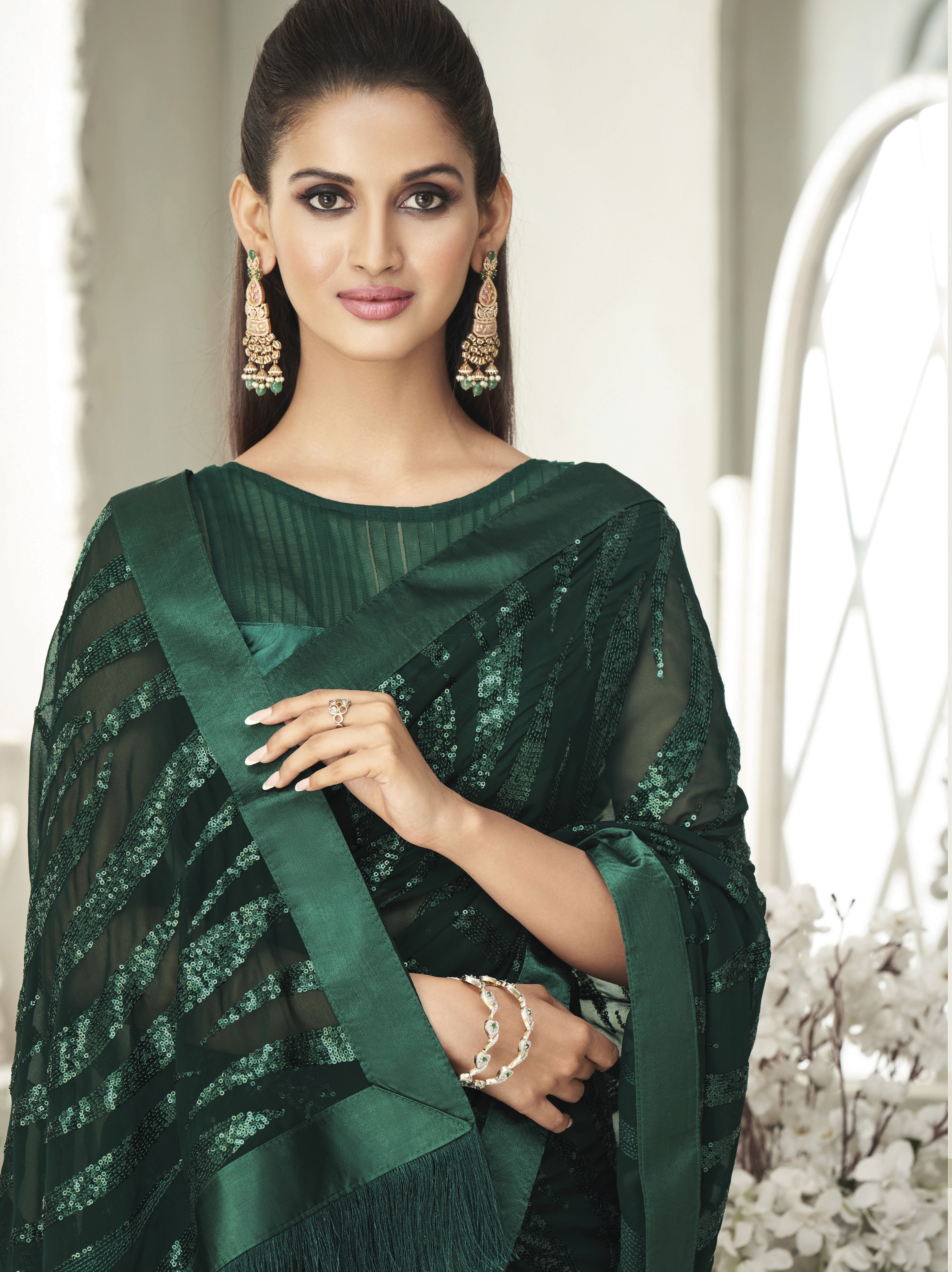 Charming Woven Silk Green Designer Saree